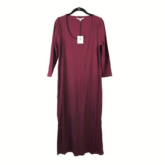 NEW The Nines by Hatch Ribbed Jersey Knit Maternity Dress Midi 3/4 Slv Wine Sz L - Picture 3 of 7